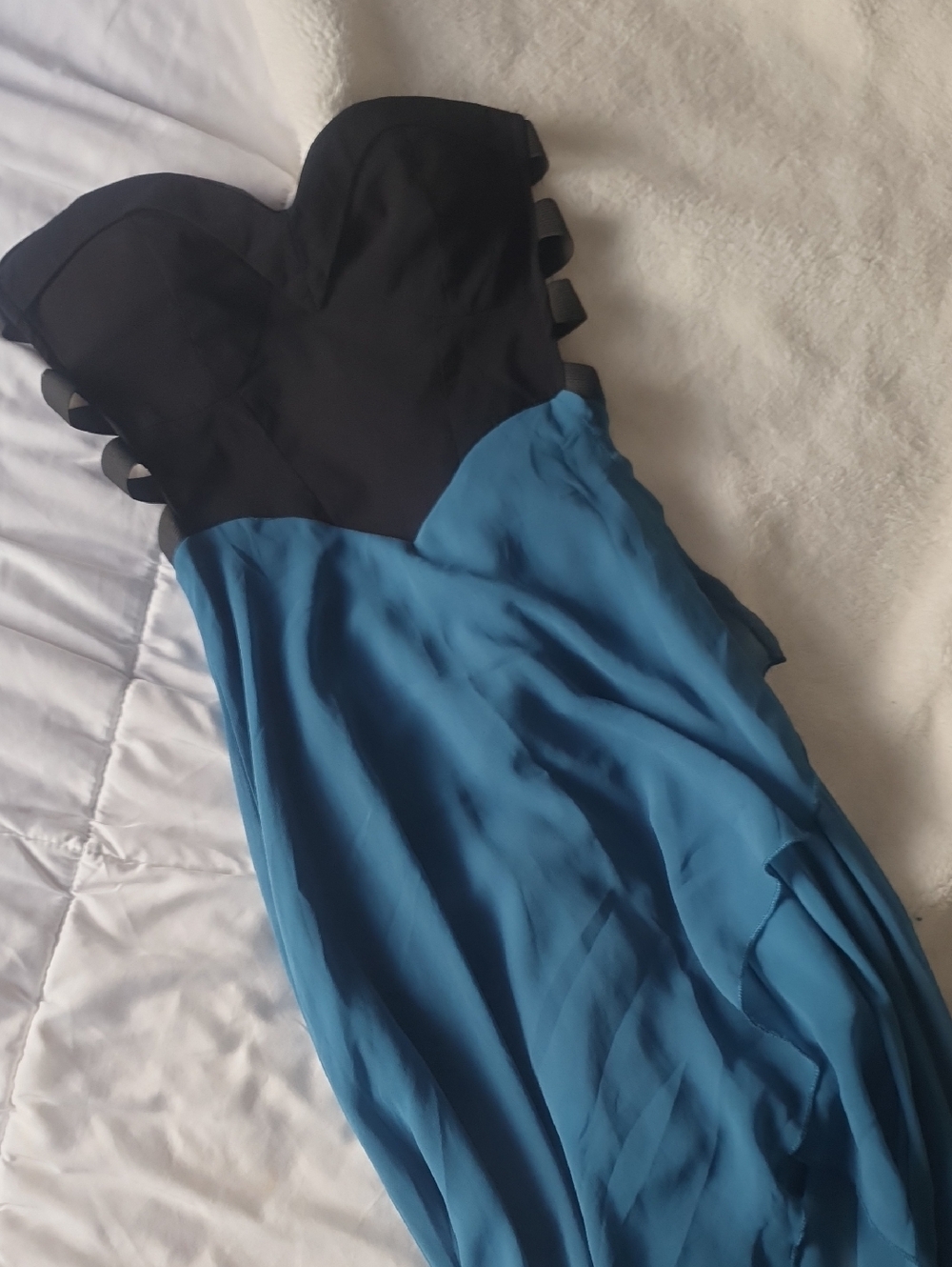Oxford Circus - Black & Teal Strapless Layered High-Low Maxi Dress